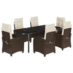 vidaXL Ensemble à manger de jardin et coussins 7 Pièces marron rotin