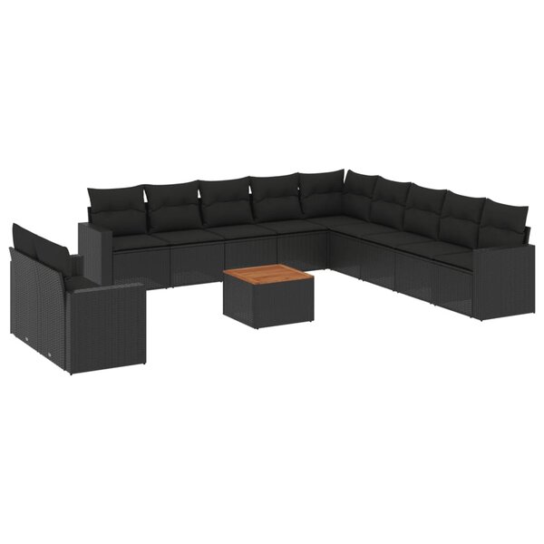 vidaXL Salon de jardin 12 Pièces avec coussins noir résine tressée