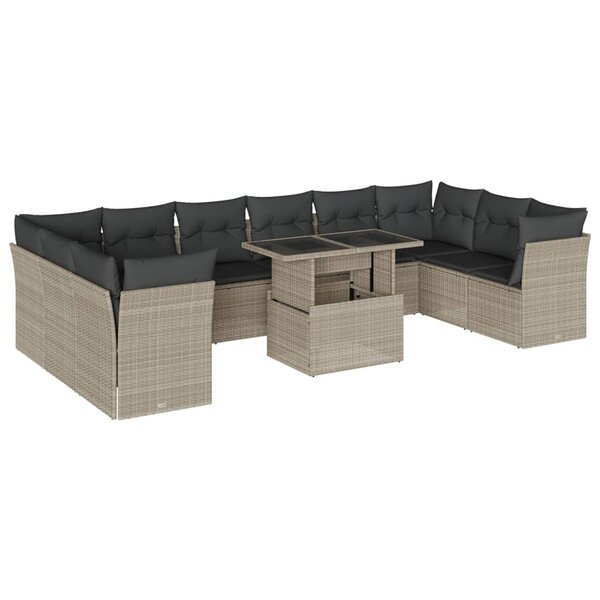 vidaXL Salon de jardin 11 Pièces avec coussins gris clair résine tressée