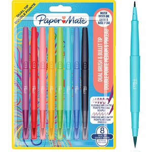 Feutre double pointe Flair Dual Brush en blister de 8 Paper Mate