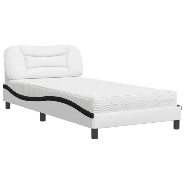 vidaXL Lit avec matelas blanc et noir 100x200 cm similicuir