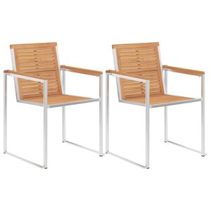 vidaXL Chaises de jardin lot de 2 Bois teck solide et acier inoxydable