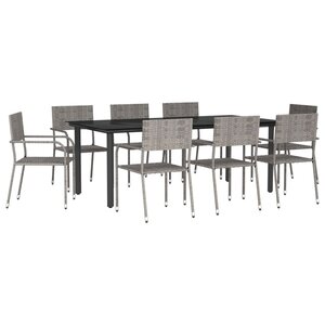 vidaXL Ensemble à manger de jardin 9Pièces gris/noir résine tressée/acier
