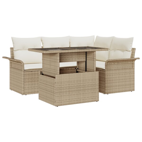 vidaXL Ensemble de canapé de jardin 5 pièces avec coussins Beige Rattan en polyéthylène