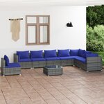 vidaXL Salon de jardin 9 Pièces avec coussins Résine tressée Gris