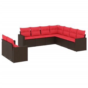 vidaXL Salon de jardin avec coussins 9 Pièces marron résine tressée