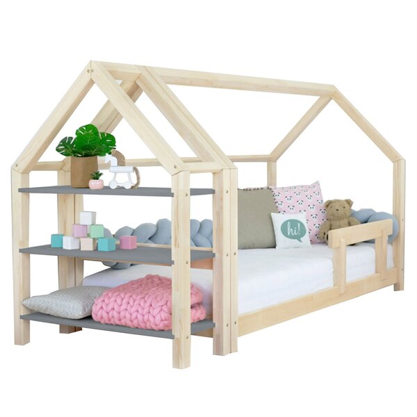 Lit cabane avec étagère 80 x 180 naturel et gris