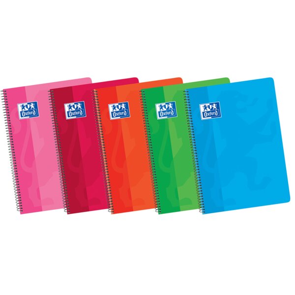 LOT de 5 Oxford School Classic 4ème cahier à spirale couverture souple 4x4 - 80 feuilles - marge 4x4 - couleurs assorties