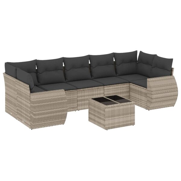vidaXL Salon de jardin 8 Pièces avec coussins gris clair résine tressée