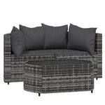 vidaXL Salon de jardin 3 Pièces avec coussins Gris Résine tressée