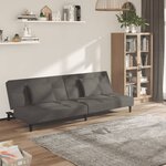 vidaXL Canapé-lit à 2 places avec deux oreillers Gris foncé Velours