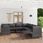 vidaXL Salon de jardin 9 Pièces avec coussins Résine tressée Gris