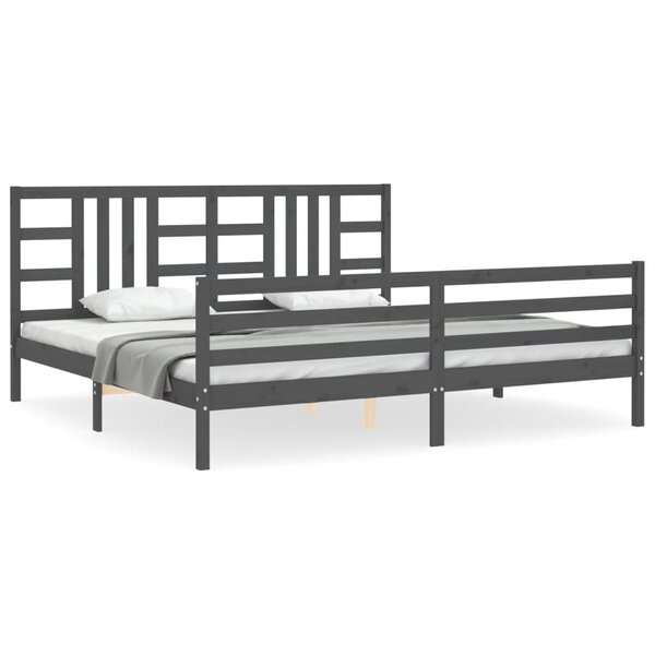 vidaXL Cadre de lit avec tête de lit gris 200x200 cm bois massif