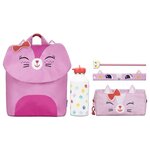 Kit Rentrée Scolaire Complet Fille : Sac À Dos  Grande Trousse  Gourde Et Règle Et Crayon Chat - Draeger paris
