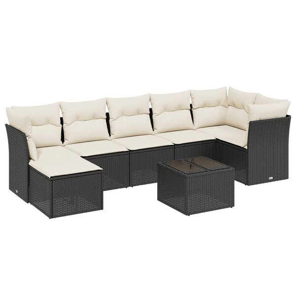 vidaXL Salon de jardin 8 Pièces avec coussins noir résine tressée