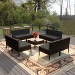 vidaXL Salon de jardin 9 Pièces avec coussins Résine tressée Noir
