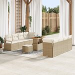 Ensemble de Canapés de Jardin 11 Pièces avec Coussins Beige Poly Rattan Acacia