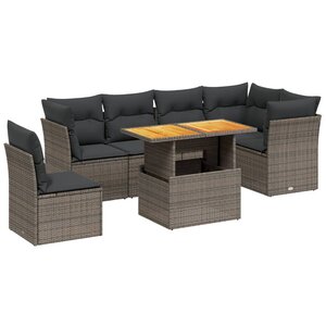 vidaXL Salon de jardin avec coussins 7 Pièces gris résine tressée
