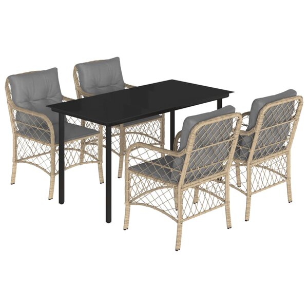 vidaXL Ensemble à manger de jardin coussins 5 Pièces mélange beige rotin