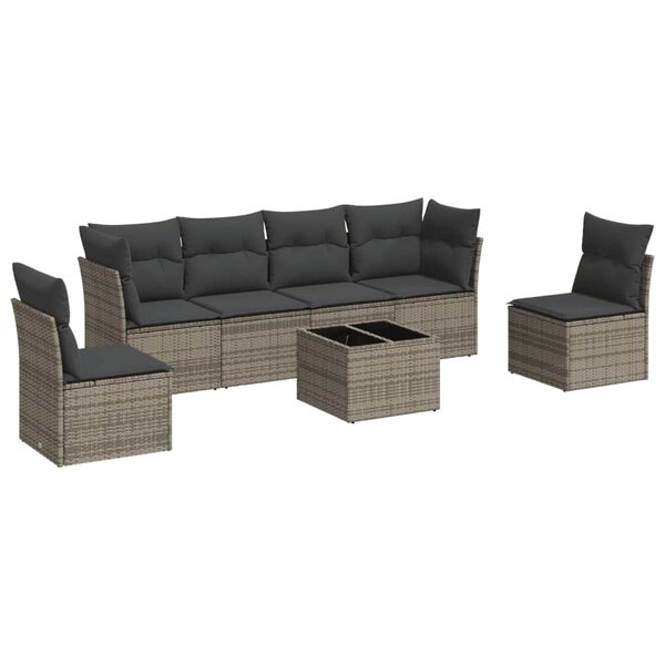 vidaXL Salon de jardin avec coussins 7 Pièces gris résine tressée
