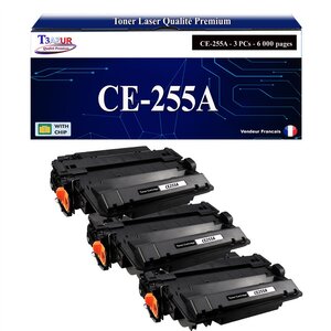 T3AZUR -3x Toners compatibles avec HP CE255A (55A) pour HP LaserJet Enterprise P3010 P3011 P3015 P3015D P3015DN P3015X