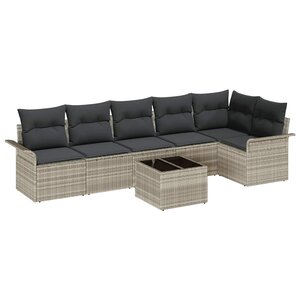 vidaXL Ensemble de canapé de jardin 7 Pièces Gris clair polyrotin