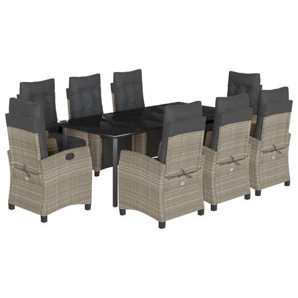 vidaXL Ensemble à manger de jardin et coussins 9 Pièces gris clair rotin