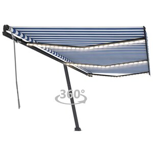 vidaXL Auvent manuel rétractable avec LED 600x350 cm Bleu et blanc