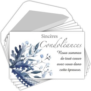 Carte Sincères Condoléances Fleurs Lys Blancs avec Enveloppe