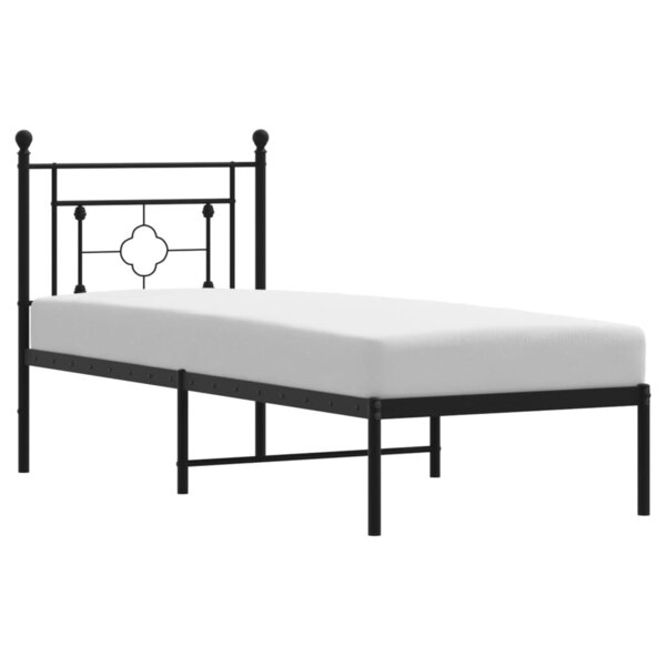 vidaXL Cadre de lit métal avec tête de lit noir 75x190 cm
