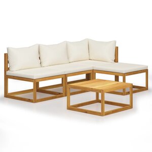 vidaXL Salon de jardin 5 Pièces avec coussin Crème Bois d'acacia solide