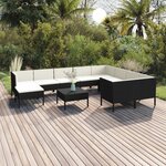 vidaXL Salon de jardin 11 Pièces avec coussins Résine tressée Noir