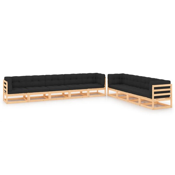vidaXL Salon de jardin 9 Pièces avec coussins anthracite Pin massif