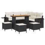 Ensemble de Canapé de Jardin 9 Pièces avec Coussins Noir Rotin Poly Acacia