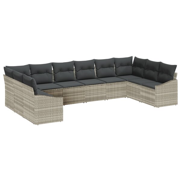 vidaXL ensemble de canapé de jardin 10 pièces avec coussins Gris Clair Rattan Poly