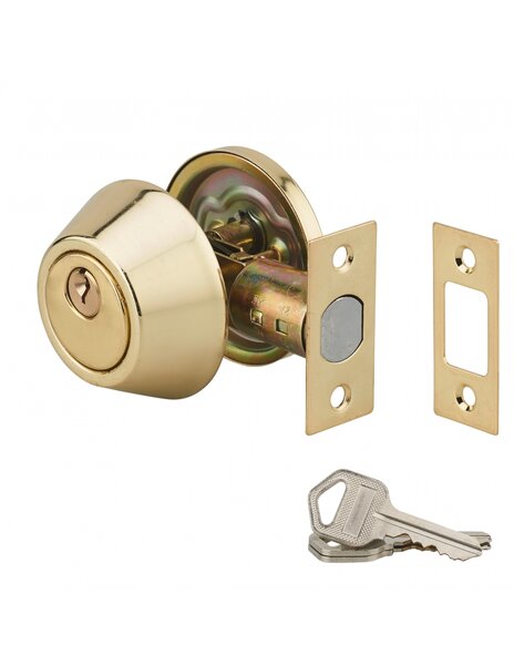 THIRARD - Serrure horizontale tubulaire en applique à bouton pour porte d'entrée  axe réglable  doré  3 clés