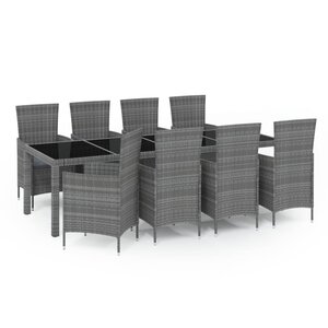 vidaXL Ensemble à manger d'extérieur 9Pièces coussins Résine tressée Gris