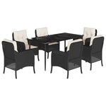 vidaXL Ensemble à manger de jardin coussins 7Pièces Noir Résine tressée