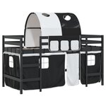 vidaXL Lit mezzanine enfants et tunnel blanc/noir 90x190 cm pin massif