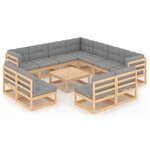 vidaXL Salon de jardin 12 Pièces avec coussins Bois de pin massif