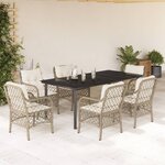 vidaXL Ensemble à manger de jardin et coussins 7 Pièces beige poly rotin