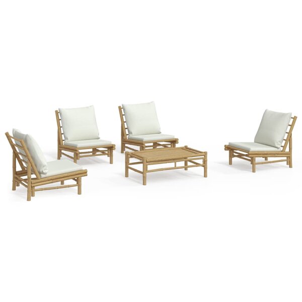 vidaXL Salon de jardin 5 Pièces avec coussins blanc crème bambou