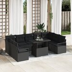 vidaXL Ensemble de Canapé de Jardin 10 Pièces avec Coussins Noir Poly Rattan