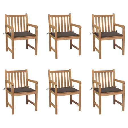 vidaXL Chaises de jardin 6 Pièces avec coussins taupe Bois de teck massif