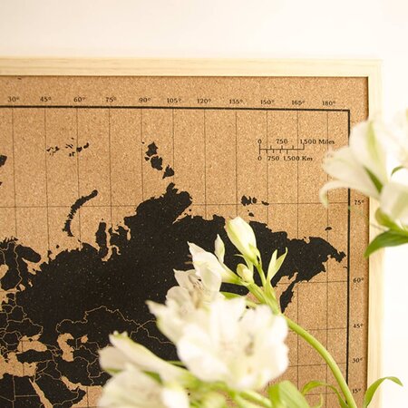 milimetrado Carte du monde liège et cadre bois Noir et marron 70x50 cm -  Achat & prix