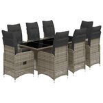 vidaXL Ensemble de bistro de jardin 9 Pièces coussins gris poly rotin