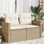 vidaXL Canapé de jardin avec coussins 2 places beige résine tressée