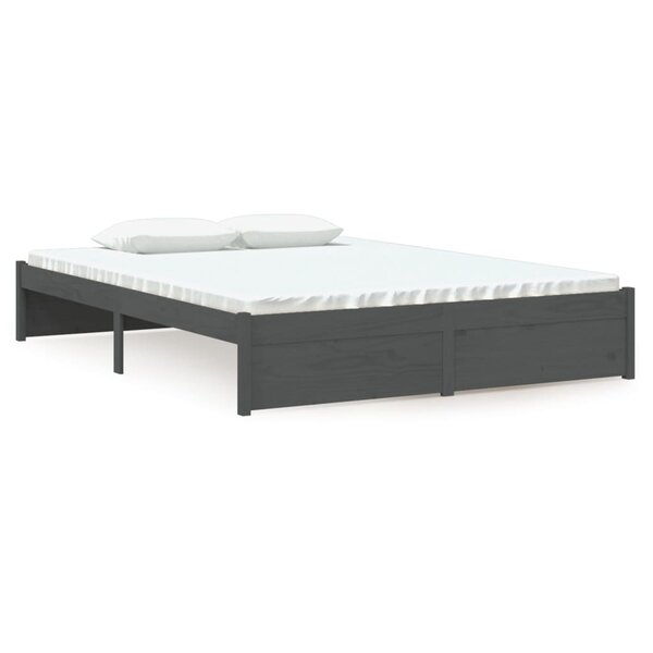 vidaXL Cadre de lit Gris Bois massif 135x190 cm Double