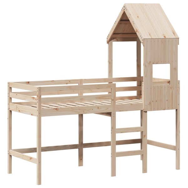 vidaXL Lit superposé et échelle et toit 90x190 cm bois de pin massif
