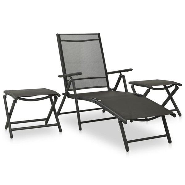 vidaXL Salon de jardin 3 Pièces textilène et aluminium noir